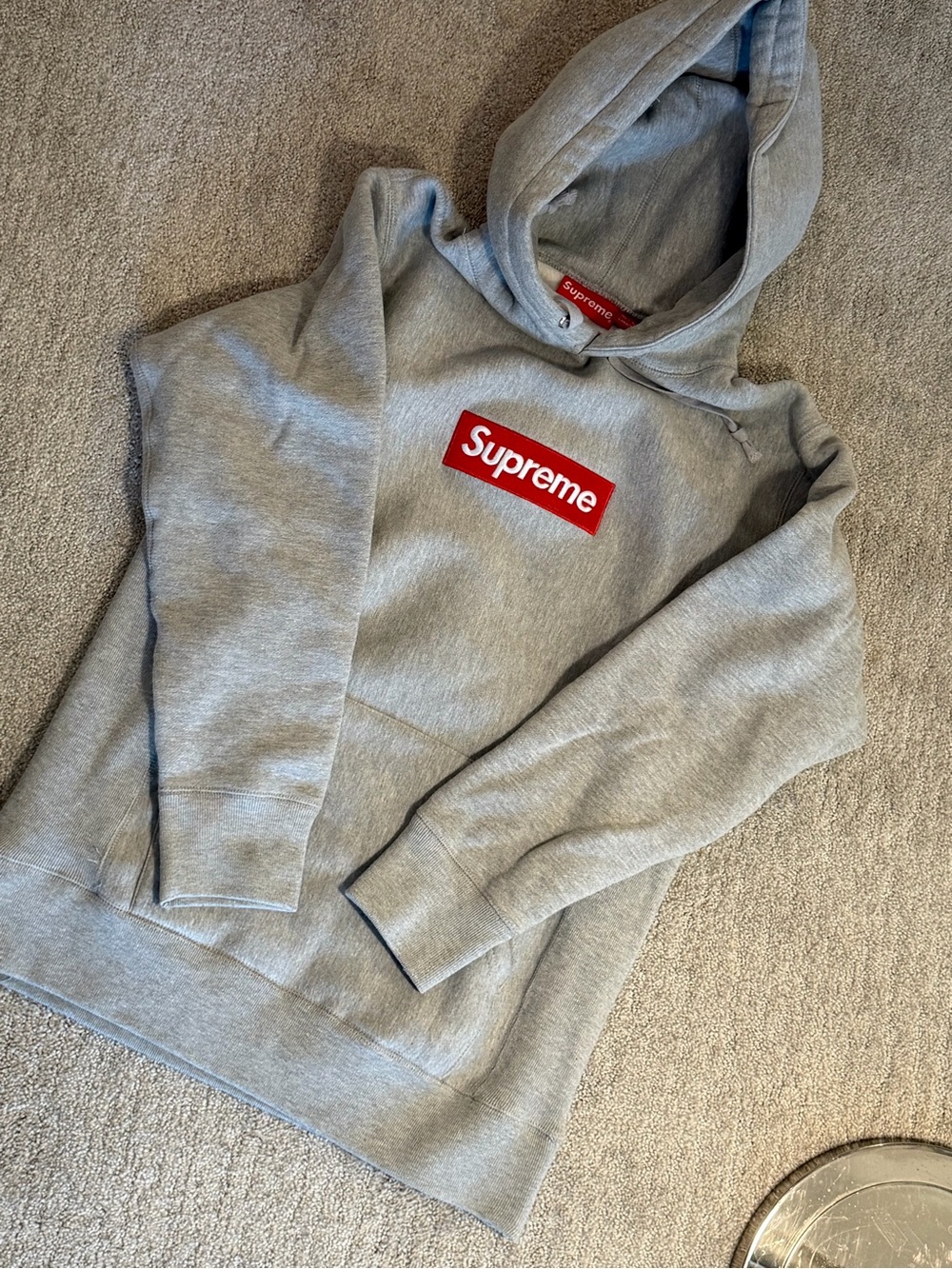 Supreme Men's Gray Hoodie with Red Box Logo
